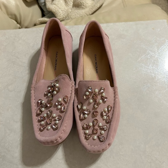 Isaac Mizrahi pink moccasins with jewels - Picture 1 of 4